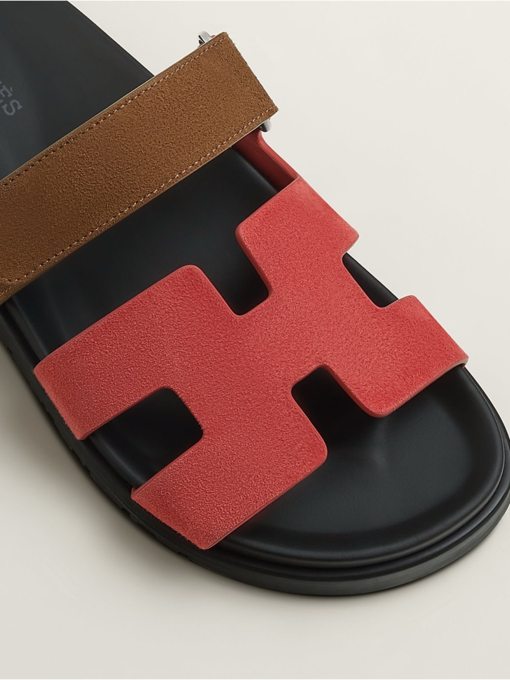 Hermes Chypre Red and Brown Women's Suede Slide Sandal